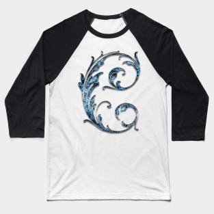 Ornate Blue Silver Letter C Baseball T-Shirt